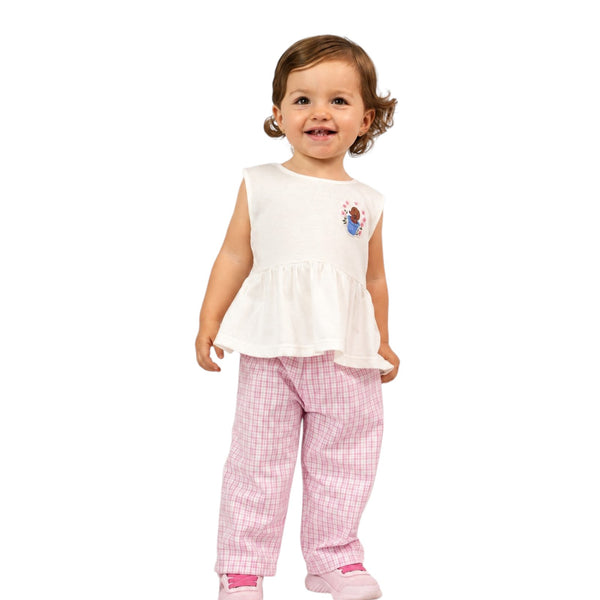 CONJUNTO BEBE NIÑA  MANGA SISA PANTALÓN ESTAMPADO TEJIDO PLANO