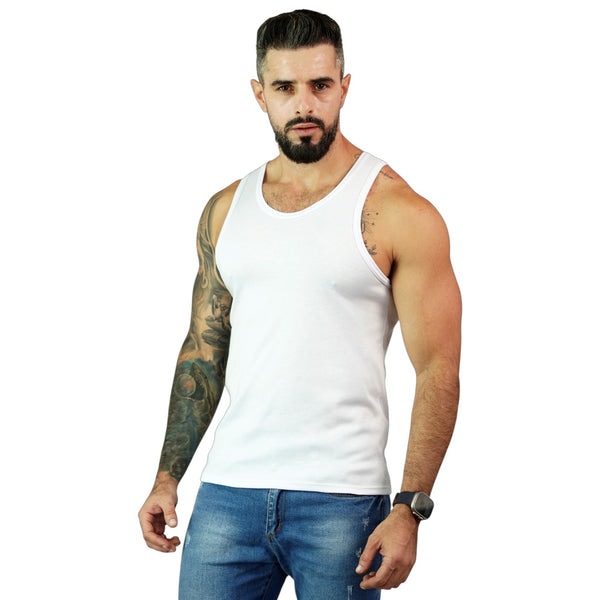 CAMISILLA HOMBRE PACK X2 BLANCO TELA LISA POLIALGODON