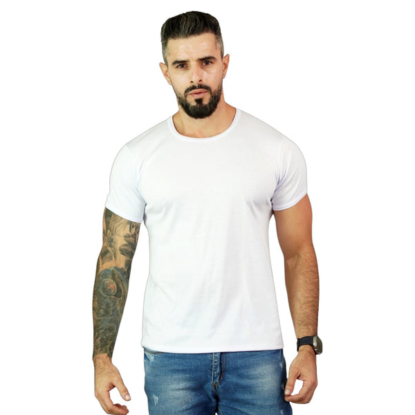 CAMISETA HOMBRE MANGA CORTA PACK X2 BLANCO TELA LISA POLIALGODON