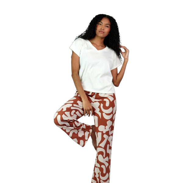 PIJAMA MUJER MANGA CORTA PANTALON TEJIDO PLANO ESTAMPADO