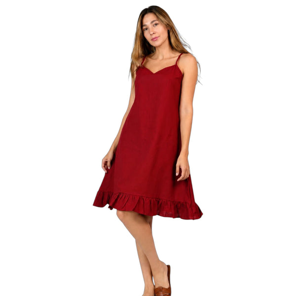 VESTIDO MUJER TIRAS TEJIDO LINO PLANO