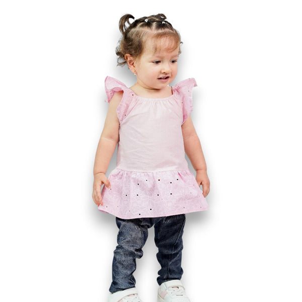 CAMISETA BEBE NIÑA MANGA CORTA BOLERO OJALILLO