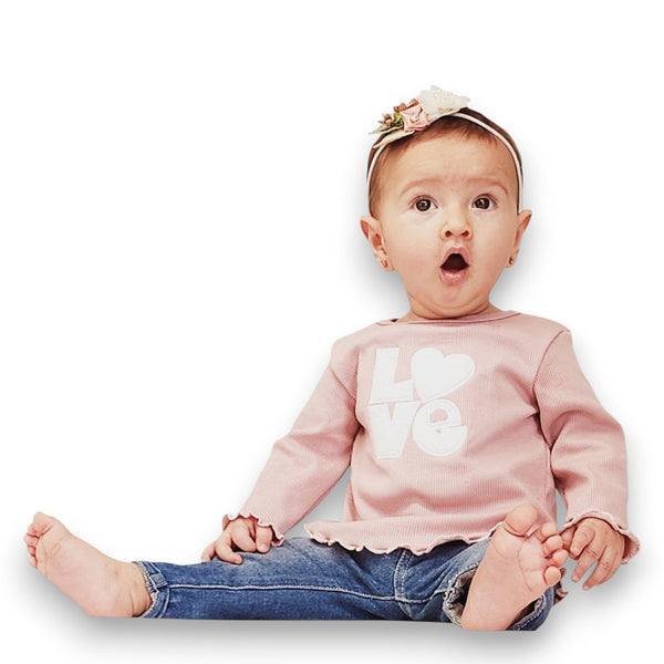 CAMISETA BEBE NIÑA MANGA LARGA BORDADO TELA RIB