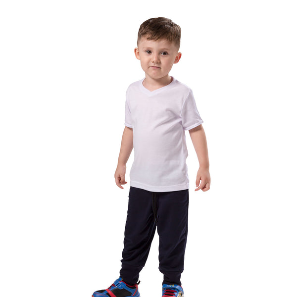 CAMISETA NIÑO CUELLO V TELA RIB BLANCO
