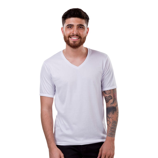 CAMISETA CUELLO V TELA LISA BLANCO
