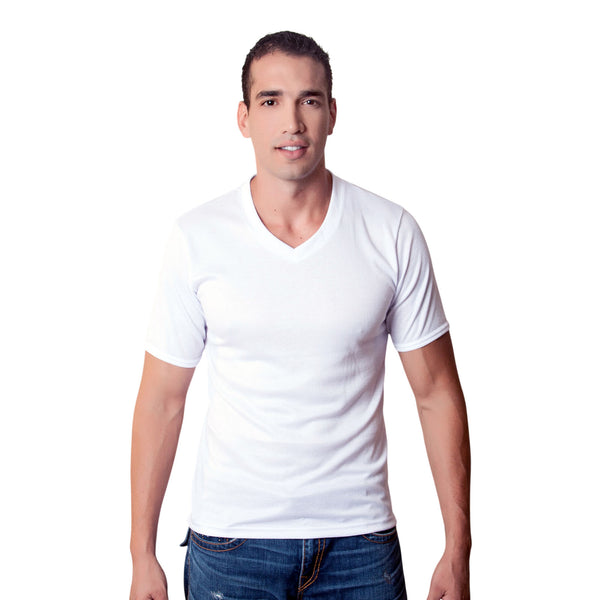 CAMISETA HOMBRE CUELLO V TELA RIB BLANCO