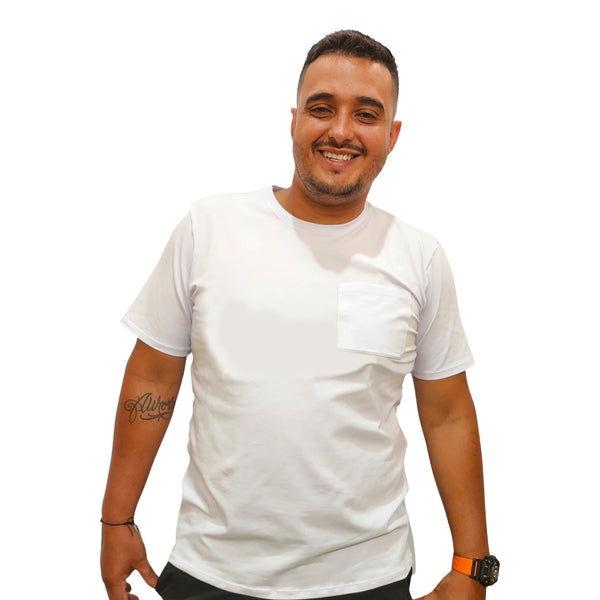 CAMISETA HOMBRE CUELLO REDONDO CON BOLSILLO  ALGODÓN LYCRA