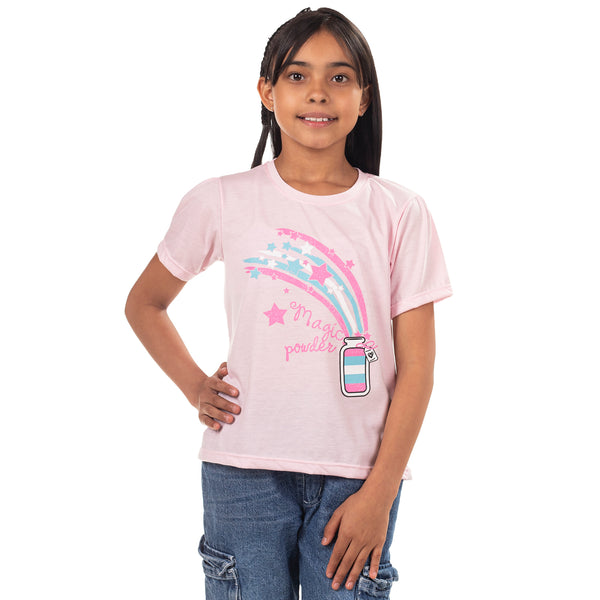 CAMISETA NIÑA MANGA CORTA CUELLO REDONDO FONDO ENTERO ESTAMPADO FRENTE