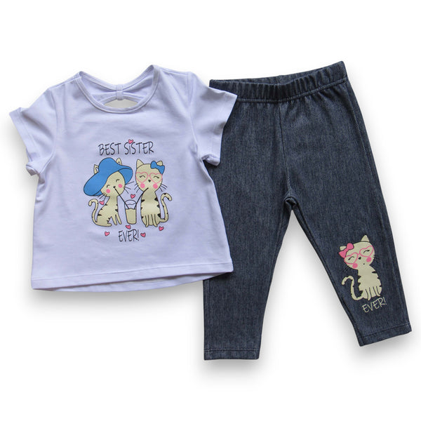 CONJUNTO BEBE NIÑA BLUSA MANGA CORTA CORTE ESPALDA LEGGINS TIPO JEAN