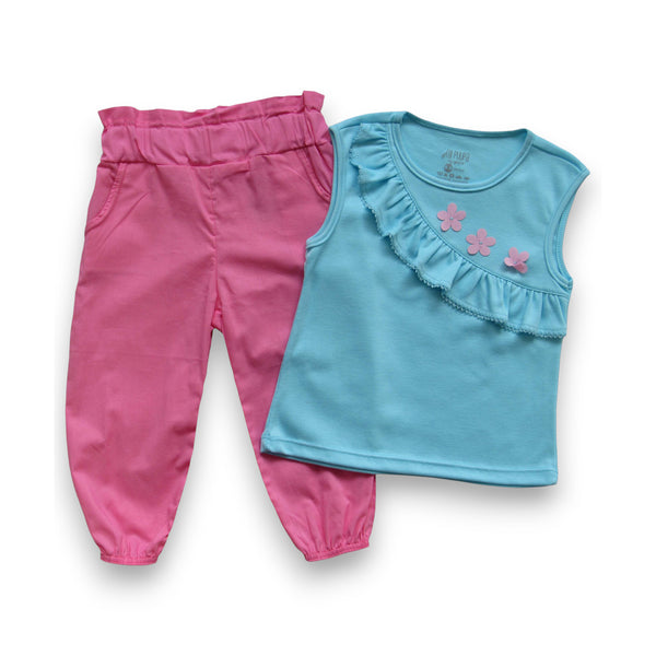 CONJUNTO BEBE NIÑA BLUSA MANGA SISA  APLIQUES PANTALÓN