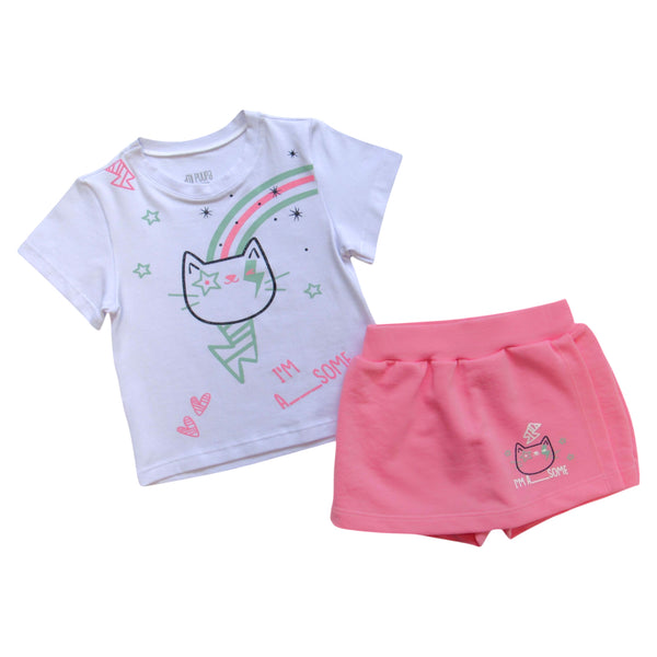CONJUNTO BEBE NIÑA CAMISETA MANGA CORTA ALGODON LYCRA FALDA SHORT