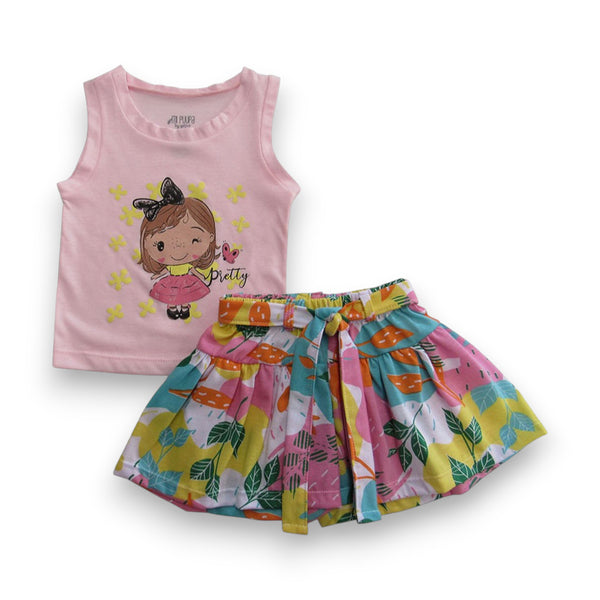 CONJUNTO BEBE NIÑA CAMISETA ESTAMPADA MANGA SISA Y FALDA SHORT