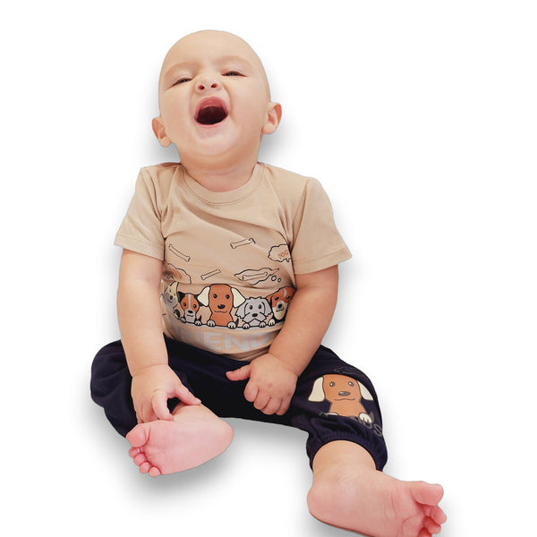 CONJUNTO BEBE NIÑO CAMISETA CUELLO RENDODO MANGA CORTA ALGODON LYCRA JOGGER