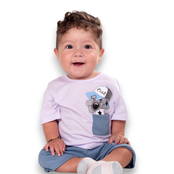 CONJUNTO BEBE NIÑO CAMISETA MANGA CORTA BOLSILLO SHORT  ESTAMPADOS
