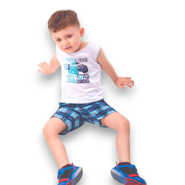 CONJUNTO BEBE NIÑO MANGA SISA SHORT CUADROS