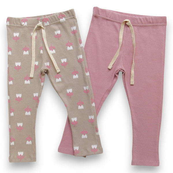 PACK X 2 BEBE NIÑA LEGGINS RIB FONDO ENTERO ESTAMPADO