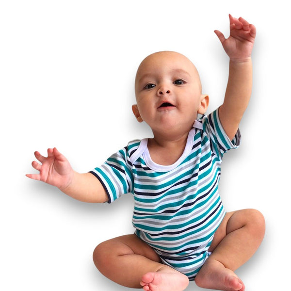 PACK X 2 BEBE NIÑO BODY MANGA CORTA RAYAS Y FONDO ENTERO