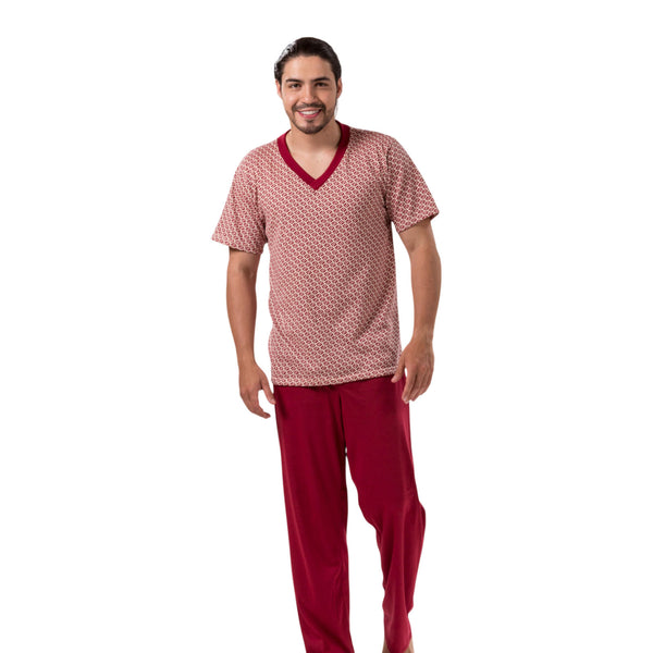PIJAMA HOMBRE PANTALON MANGA CORTA CUELLO V