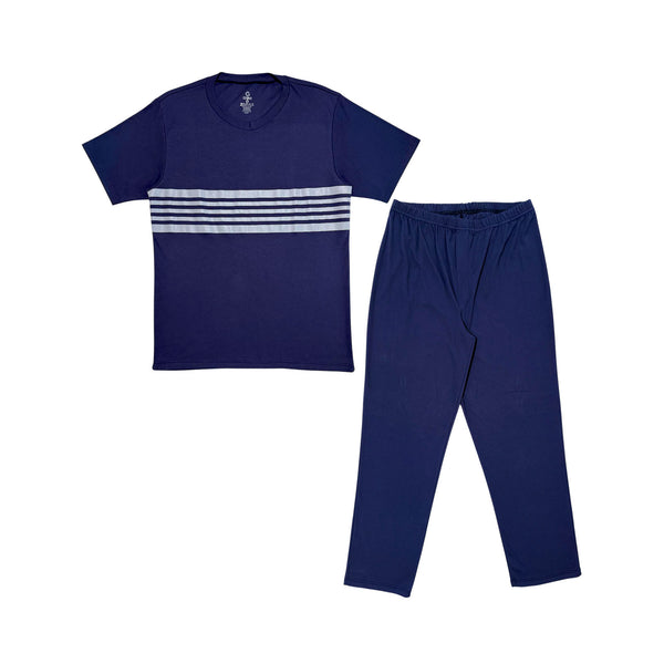 PIJAMA HOMBRE MANGA CORTA CUELLO REDONDO RAYAS FRENTE PANTALON