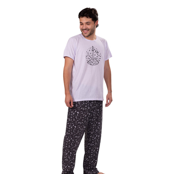 PIJAMA HOMBRE CAMISETA MANGA CORTA PANTALON FONDEADO JUVENIL