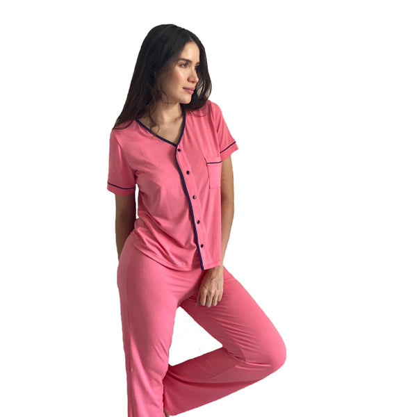 PIJAMA DAMA MANGA CORTA BOTONES PANTALON