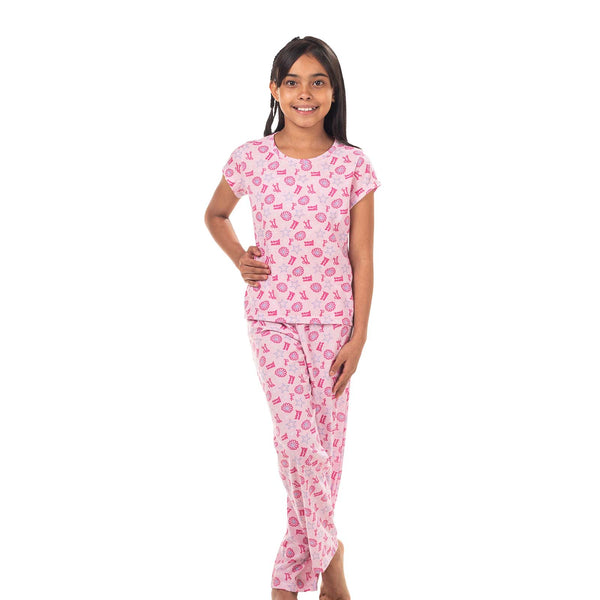 PIJAMA NIÑA MANGA CORTA PANTALON ESTAMPADO CONTINUO