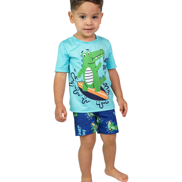 TRAJE DE BANO BEBE NIÑO MANGA CORTA SHORT ESTAMPADO