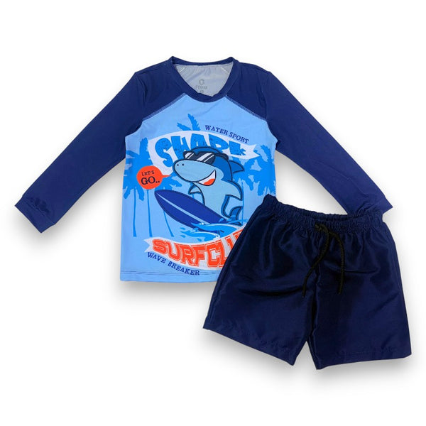 TRAJE DE BANO BEBE NINO MANGA LARGA ESTAMPADO SHORT TELA ANTIFLUIDO